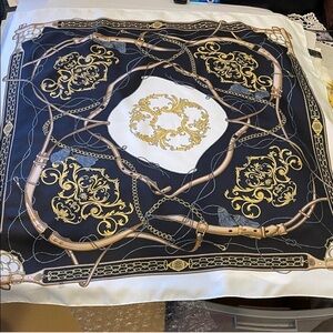 VTG Cinzia Fiori for Tie Rack Neck Scarf – Baroque Equestrian Black/Gold 30x30